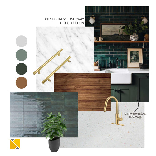 Kitchen Moodboard Design Idea in Green and Warm Tones
