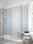 Satin Ceramic Tile Salvador Tender 5x5 featured on a shower wall