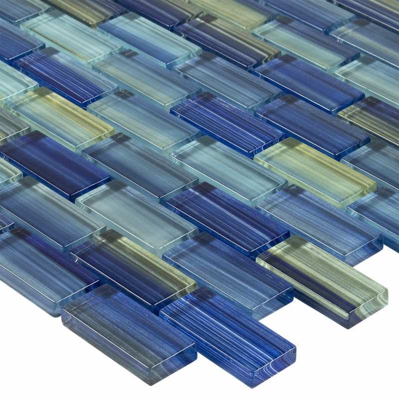 Glass Mosaic Tile Aquarella Blue 1x2 for Bathroom and Shower Walls