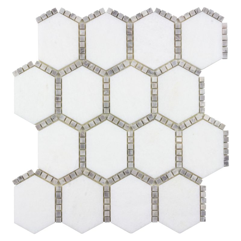 Adorned Hexagon Stone Mosaic Tile Gray for Kitchen, and Bathroom
