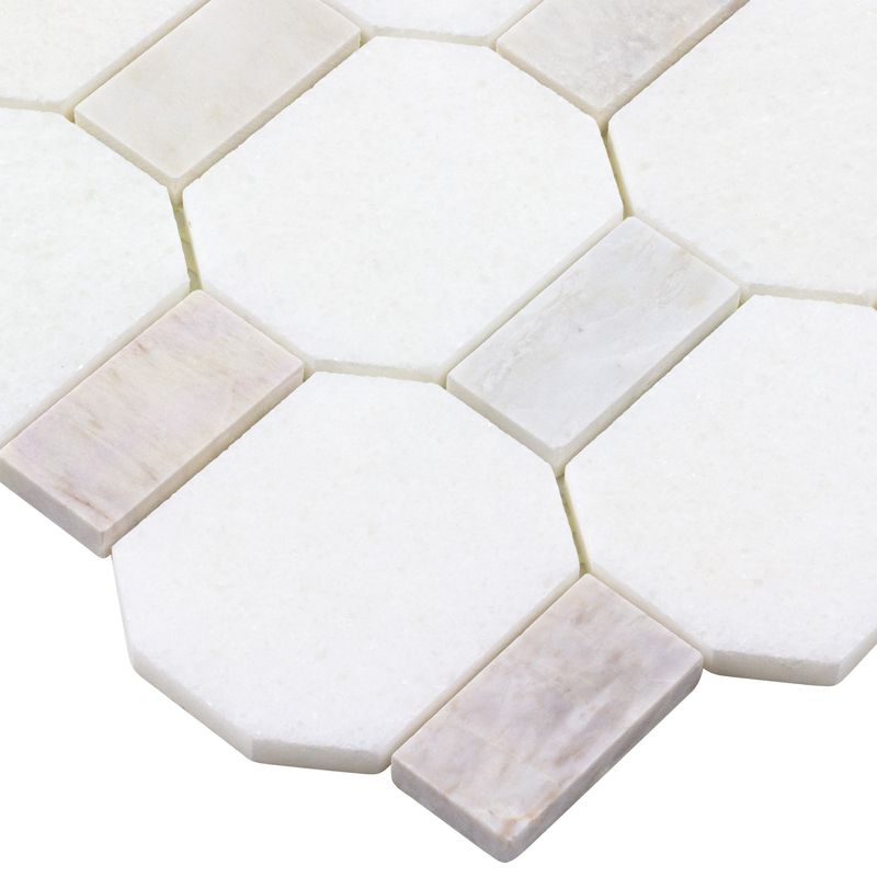 Extended Hexagon Stone Mosaic Tile Beige for shower floor and walls
