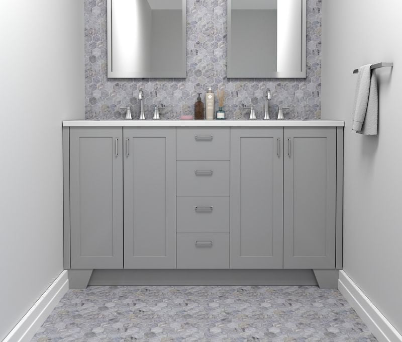 Hexagon Prime Stone Mosaic Tile Grey featured on a bathroom