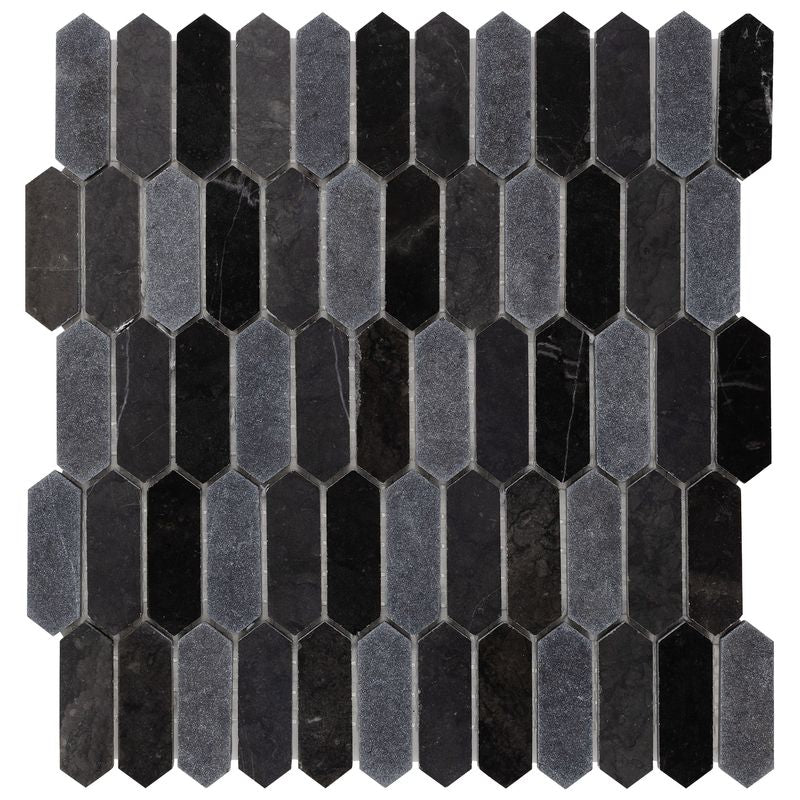 Picket Stone Mosaic Tile Black Blend for Kitchen Backsplash, and Bathroom