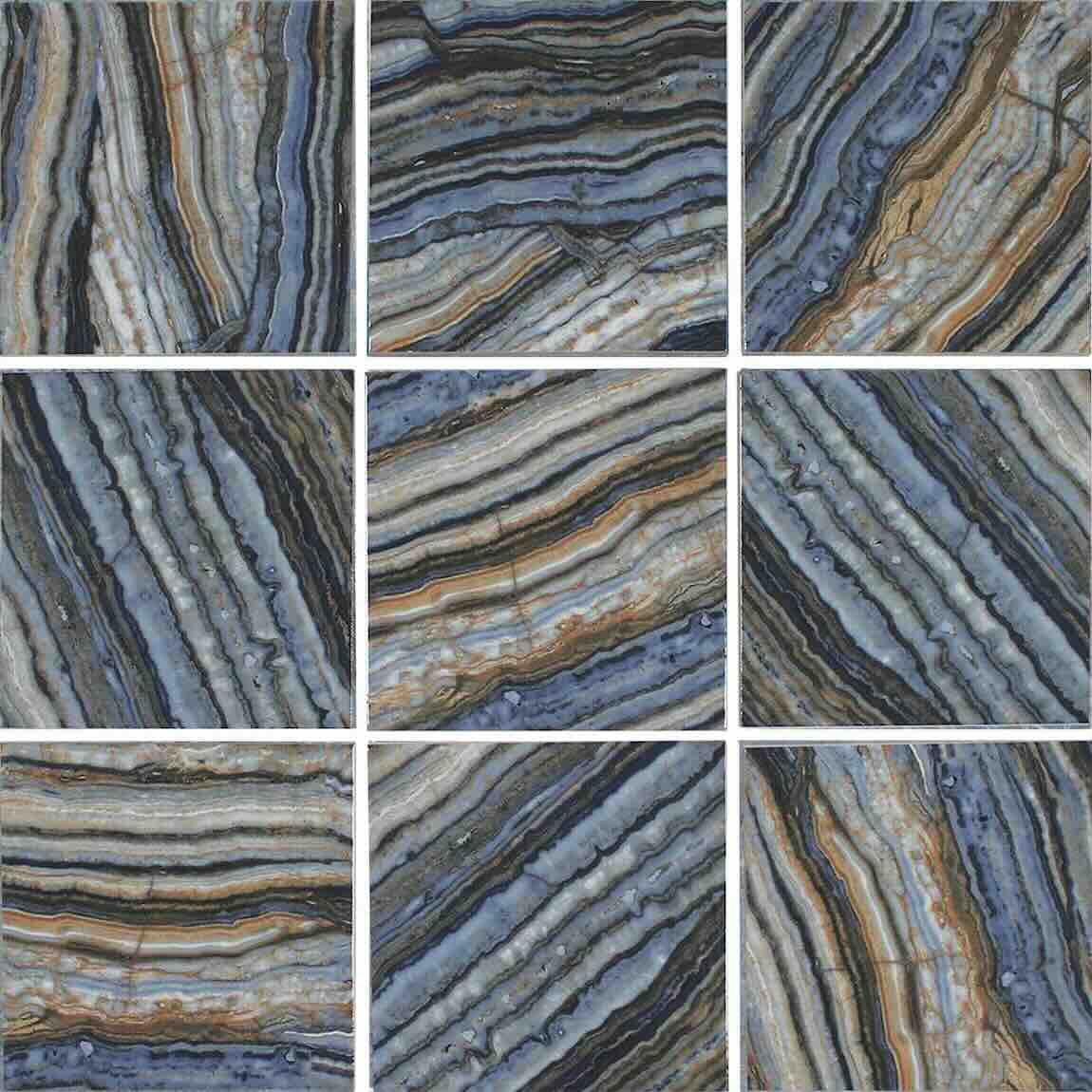 Ribbon Blue Onyx Porcelain Pool Tile 6''x6'' for pools, bathrooms, and showers