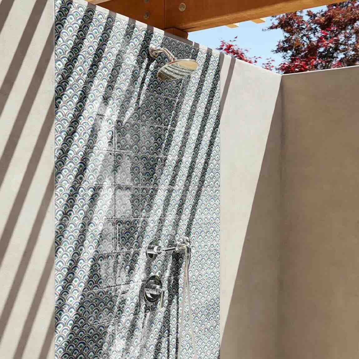 Mediterranean Rug Primo Porcelain Tile 6''x6'' featured on an outdoor shower