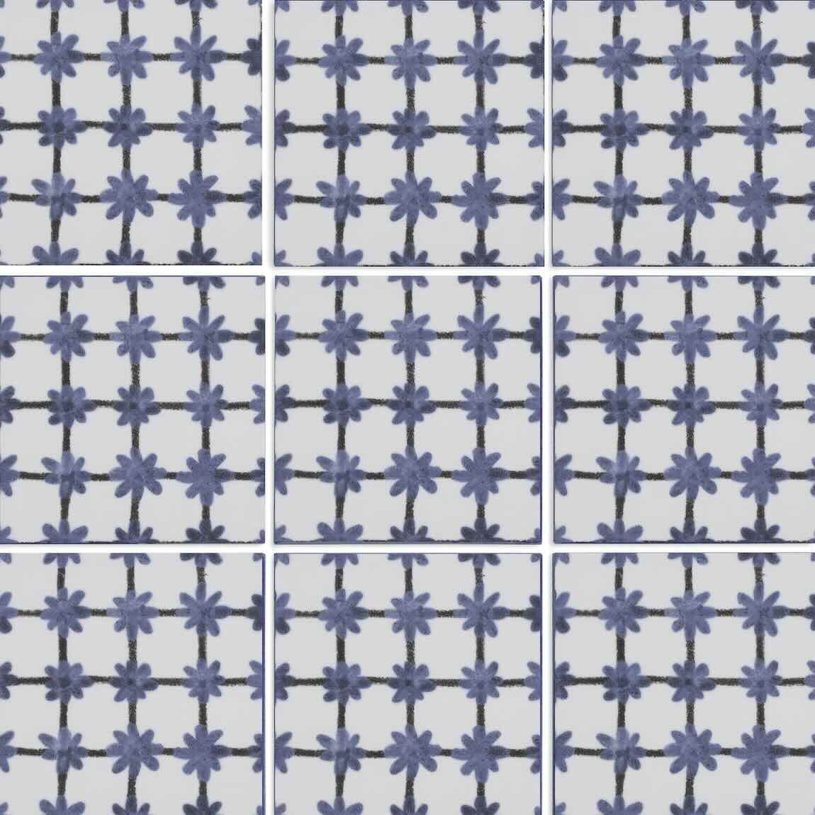 Mediterranean Rug Quinto Patterned Porcelain Tile, 6" x 6", Glossy, for swimming pools, pool waterlines, spas, kitchen backsplash, bathrooms, and shower walls