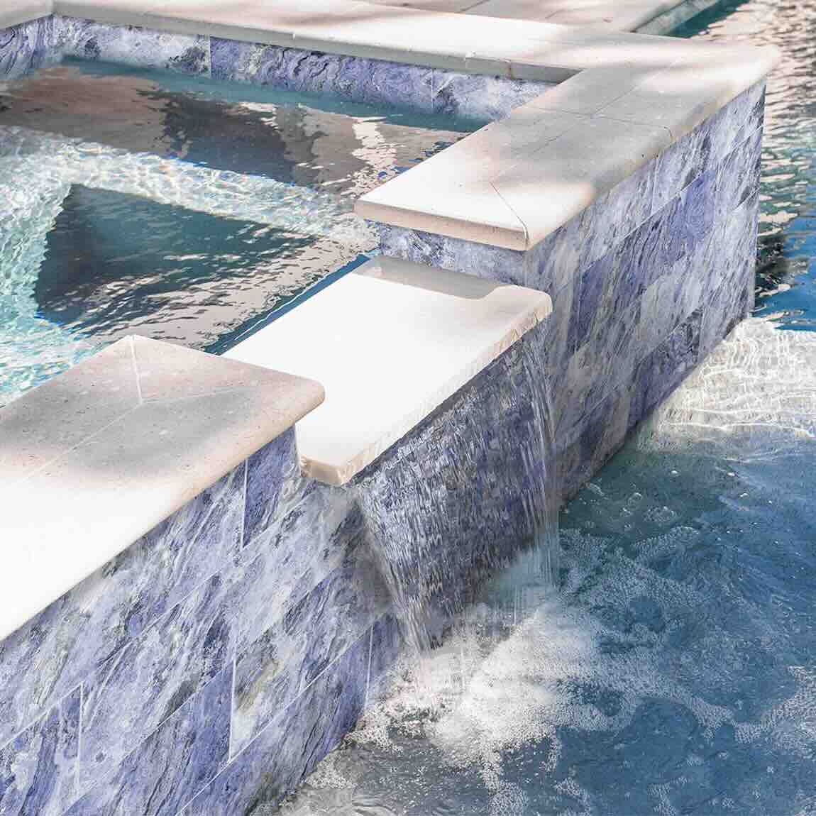 Pacific Aerial Porcelain Pool Tile 6 "x20" Glossy featured on a pool spa