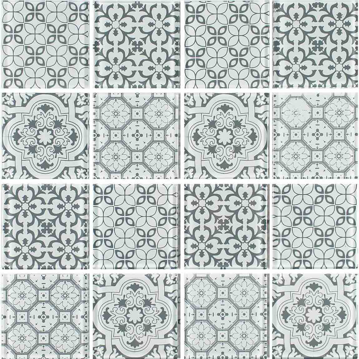 Patterned Glass Mosaic Tile 3''x3'' Gray for swimming pool, spas, kitchen backsplash, bathroom, and shower walls