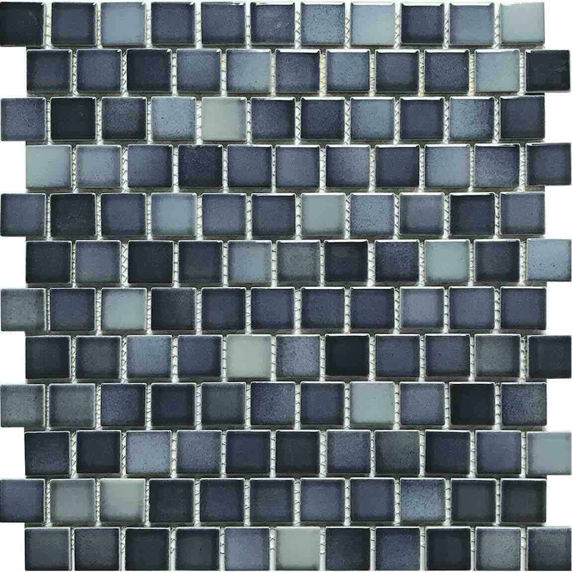 Di Mare Light Porcelain Mosaic Tile 1''x1'' Staggered Pattern for pools, bathrooms, and showers