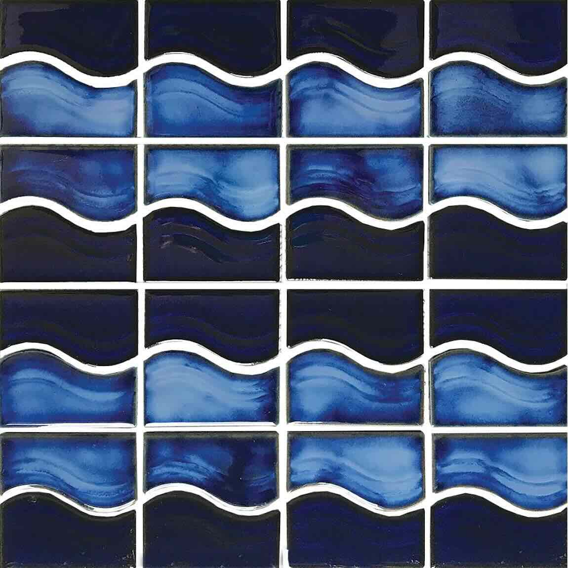Wave Royal Blue Porcelain Pool Mosaic Tile