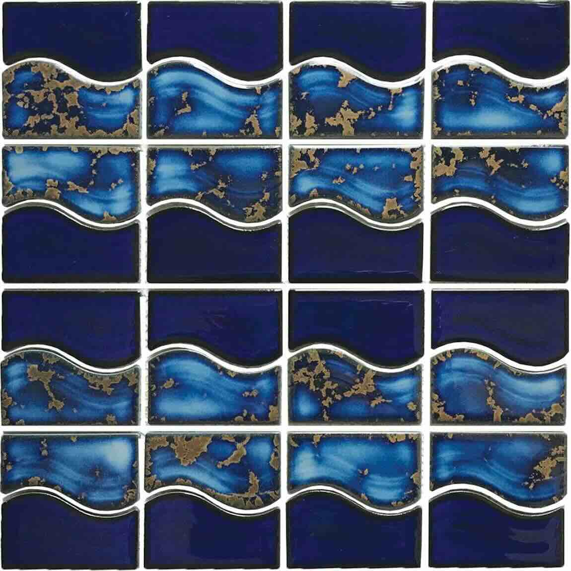 Wave Blue Reef Porcelain Pool Mosaic Tile
