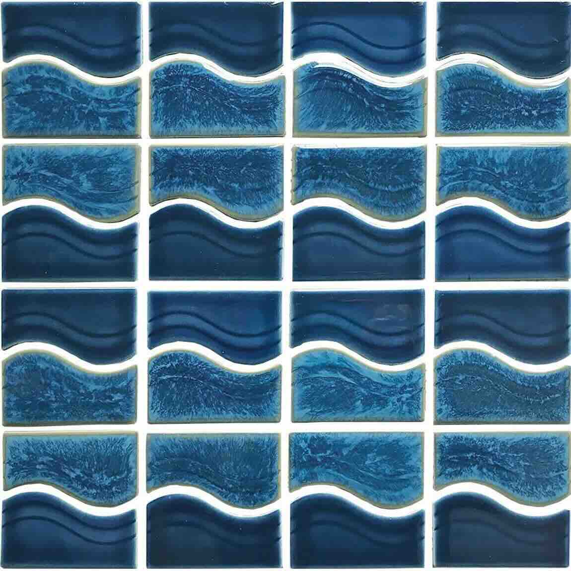 Wave Pale Blue Porcelain Pool Mosaic Tile