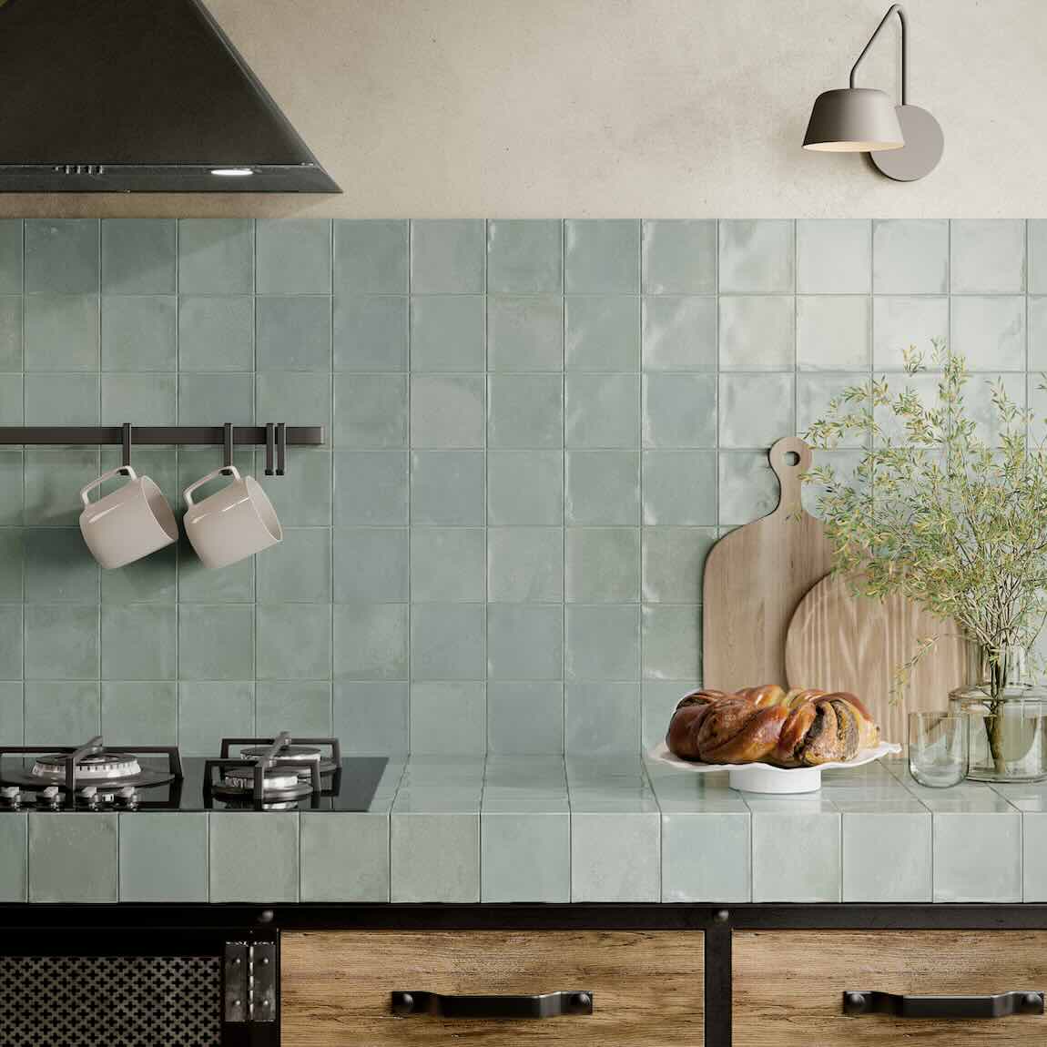 A modern approach to a country-style kitchen using zellige tiles by Mineral Tiles