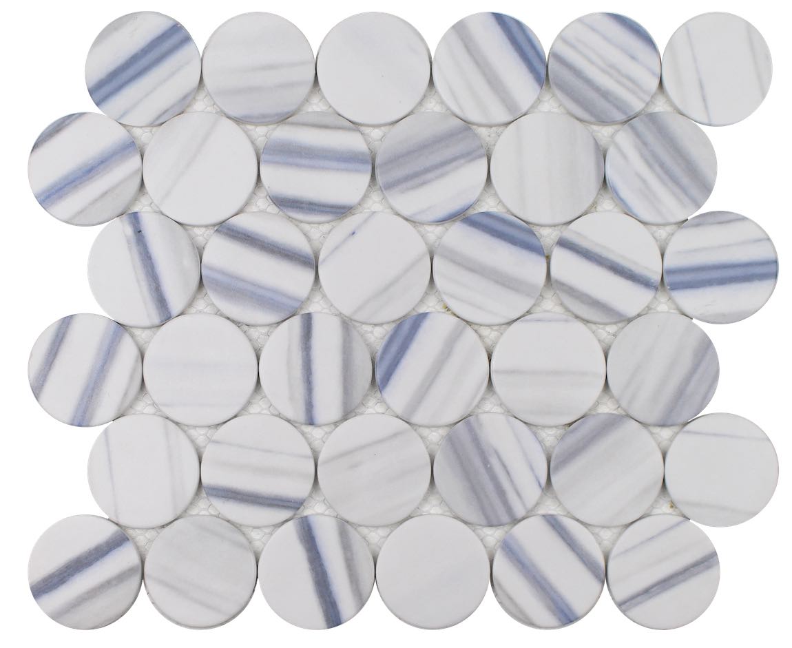 Recycled Glass Tile Blue Zebra Hexagon 2-inch for kitchen, backsplash, bathroom, shower, floor, and wall