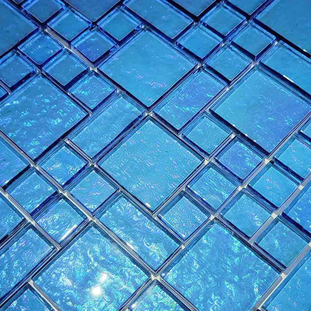 Iridescent Clear Glass Pool Tile Pale Blue Mixed for bathroom and shower walls