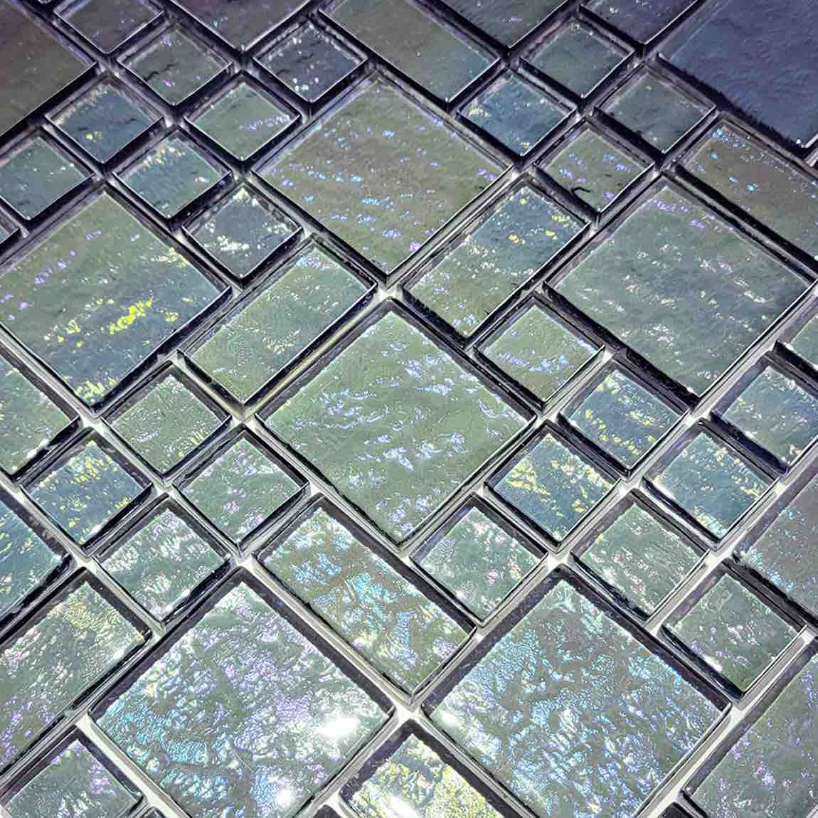 Iridescent Clear Glass Pool Tile Charcoal for bathroom and shower walls