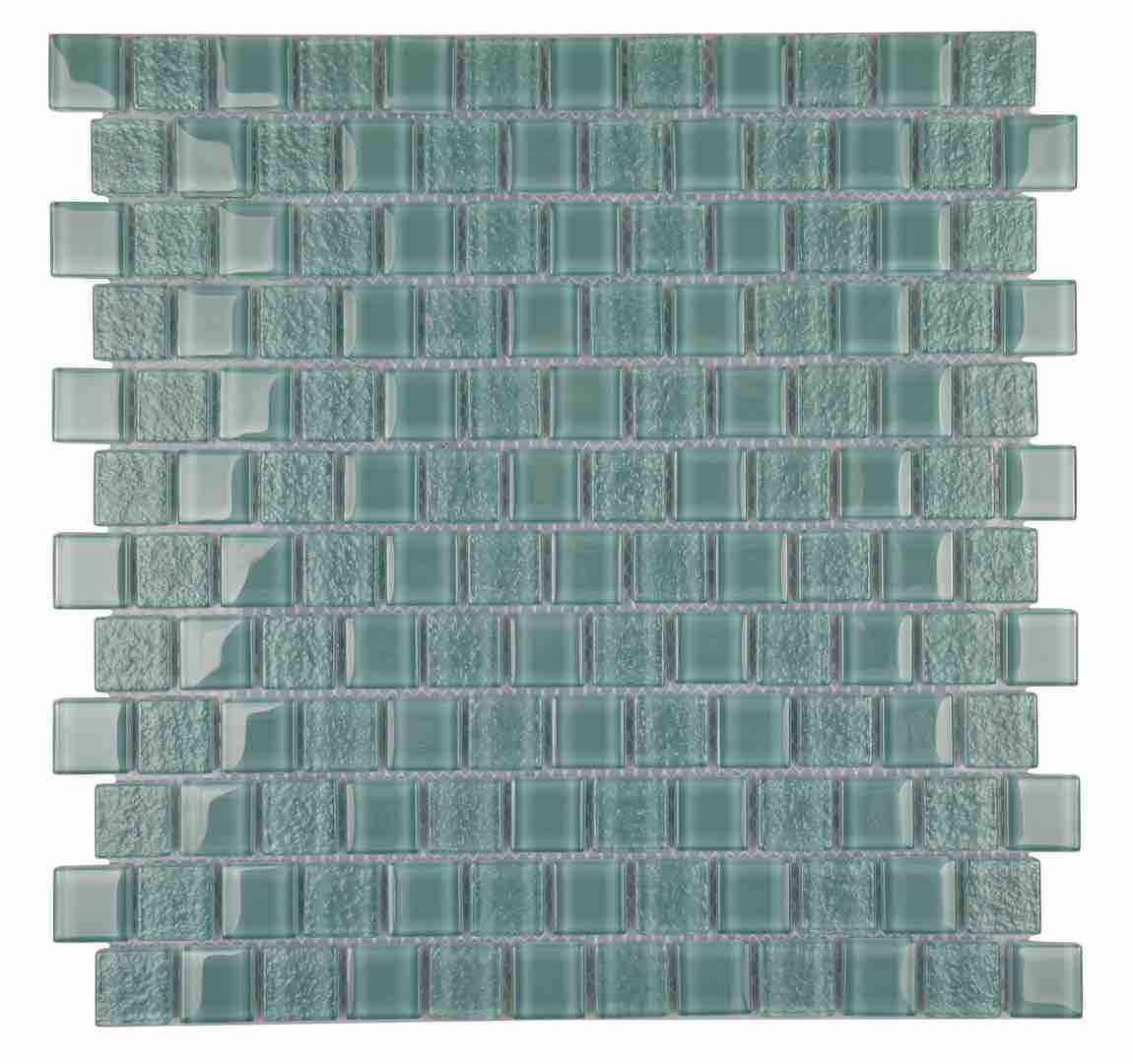 Glass Mosaic Tile Staggered Aqua 1x1