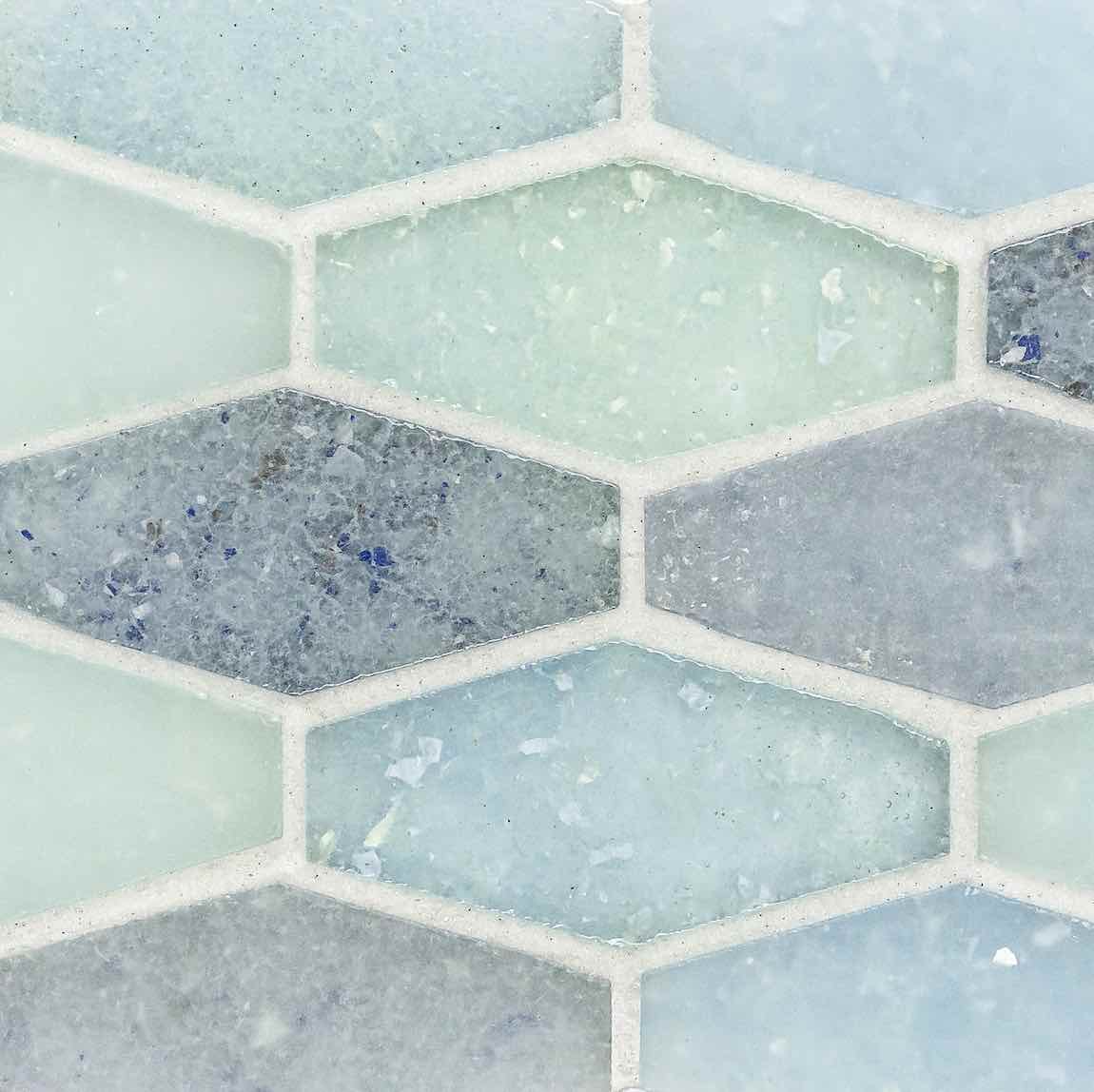 Fluid Elongated Hex Glass Tile B Blend Small for kitchens, bathrooms, showers, and pools