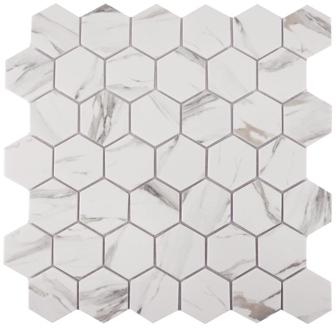Recycled Glass Mosaic Tile Calacatta Hexagon 2-Inch Matte Finish