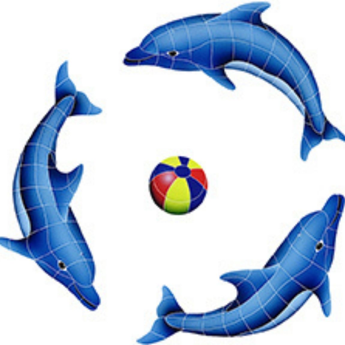 The mesh-mounted Pool Mosaic Dolphin Group 42'' x 42'' adds rich color, character, and life to any backyard, home, or commercial space.