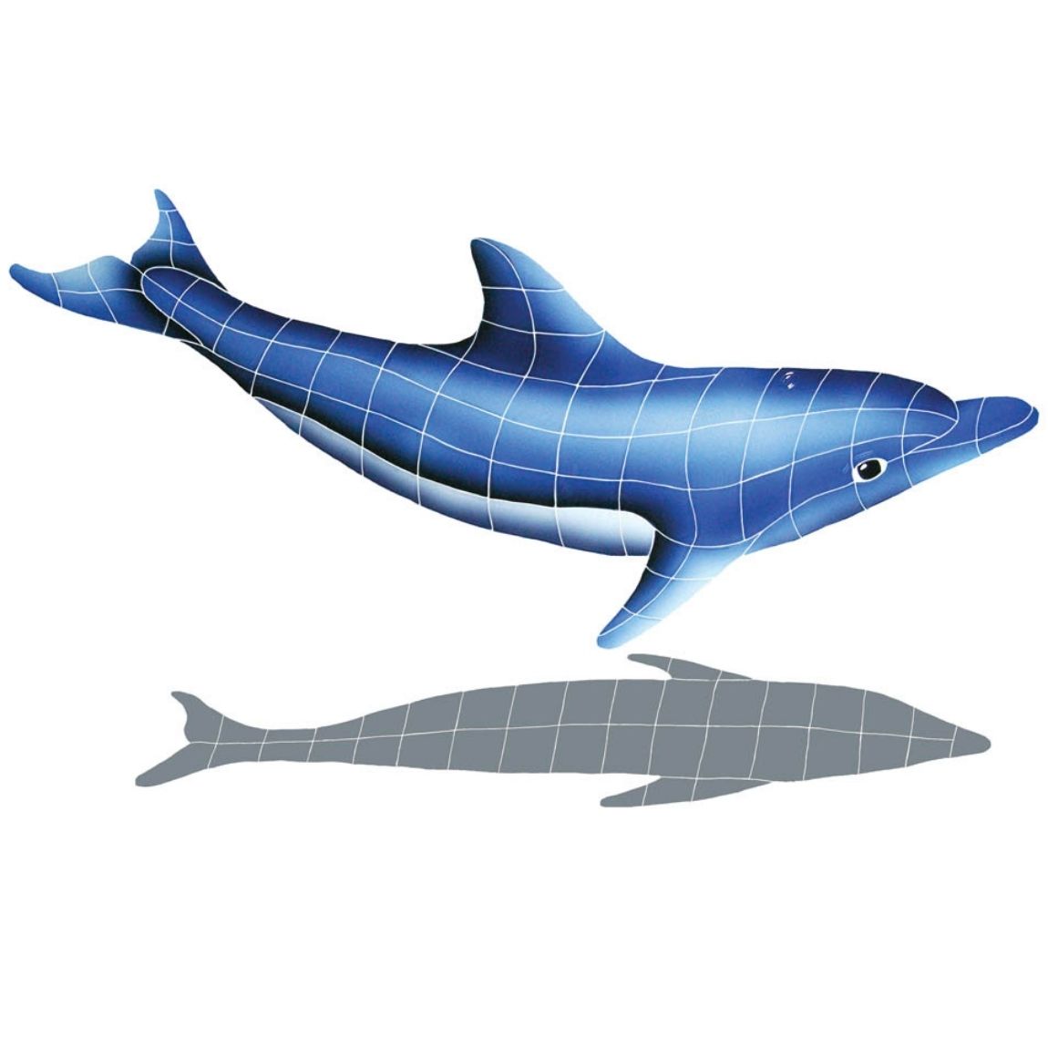 The mesh-mounted Pool Mosaic Dolphin In The Sun With Shadow adds rich color, character, and life to any backyard, home, or commercial space.