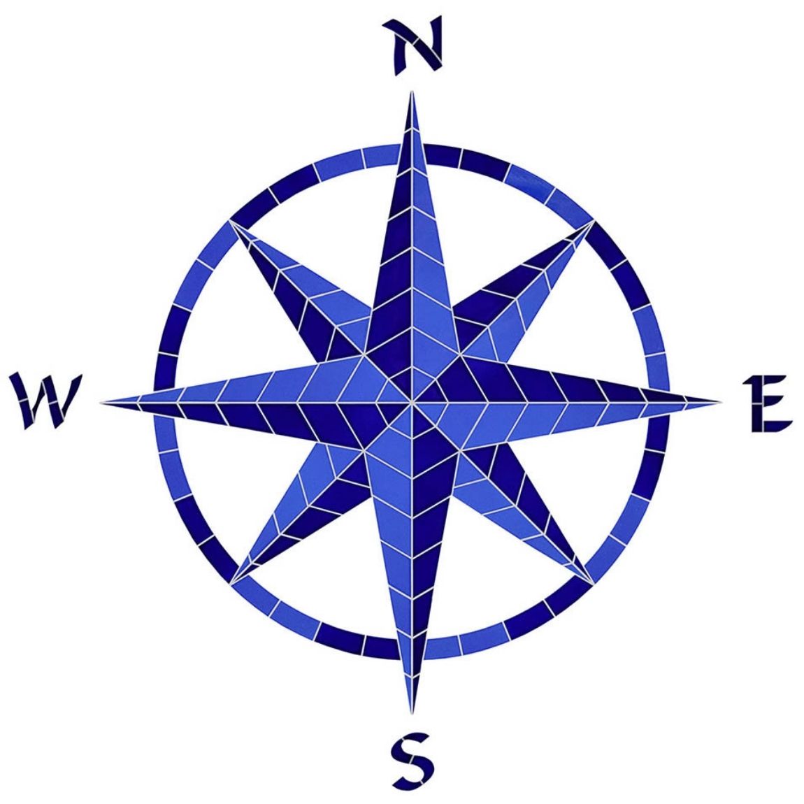 The mesh-mounted Pool Mosaic Eight Point Compass Blue 42'' x 41'' adds rich color, character, and life to any backyard, home, or commercial space.