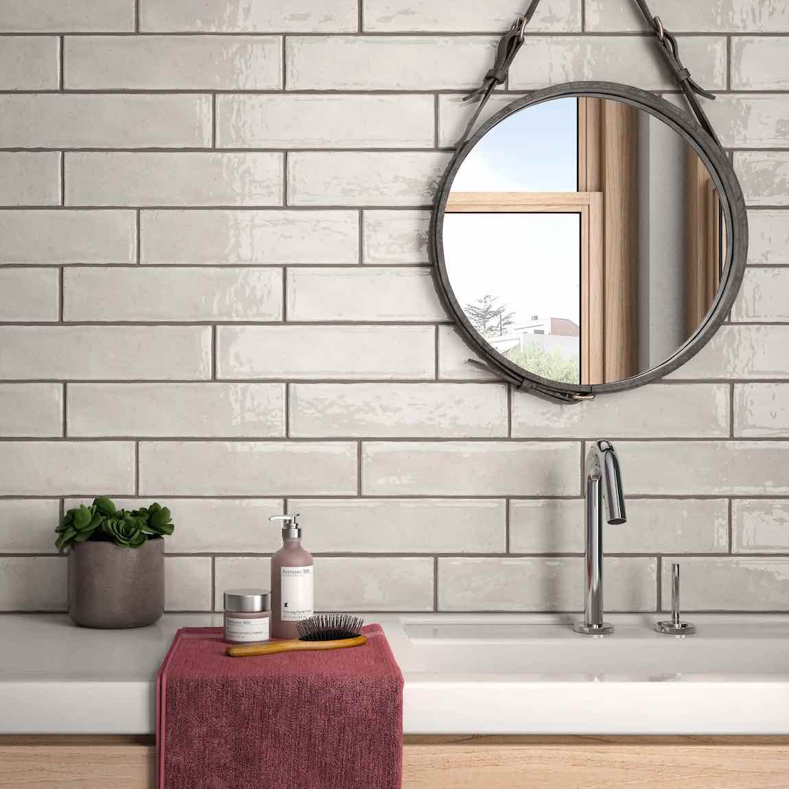 Subway Crackled Biscuit 3x12 Ceramic Tile Glossy for backsplash, bathroom, shower, fireplace surround, and featured walls
