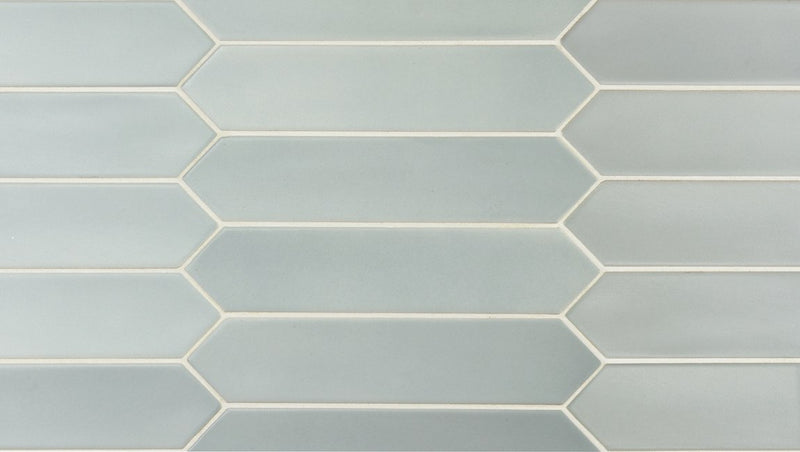 Picket Tile Arrow Blue Matte 2x10 for backsplash, bathroom, and shower walls