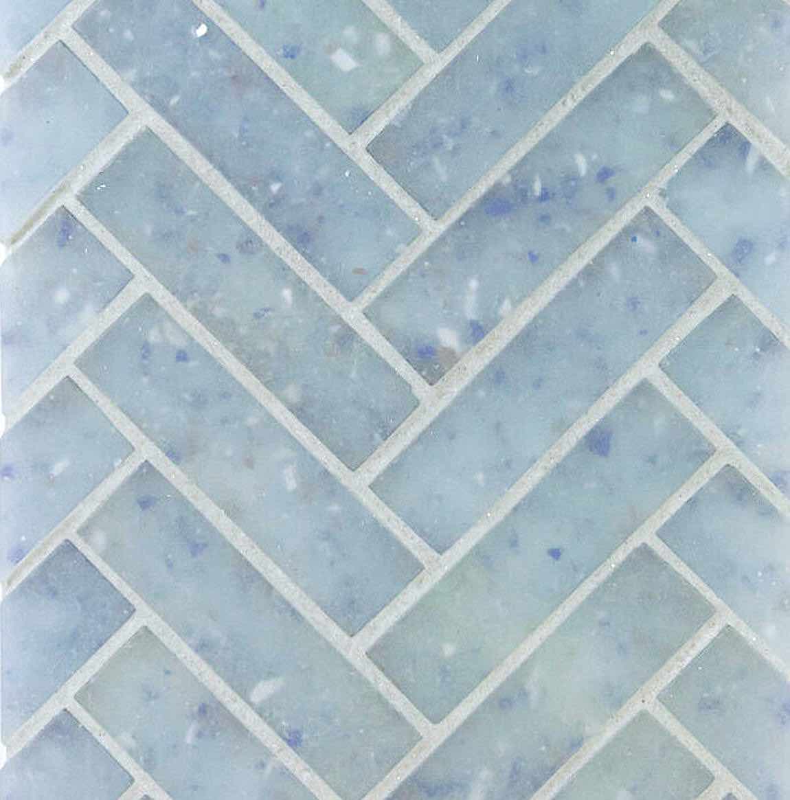 Fluid Herringbone Glass Tile Frosted Blue for kitchen and bathroom
