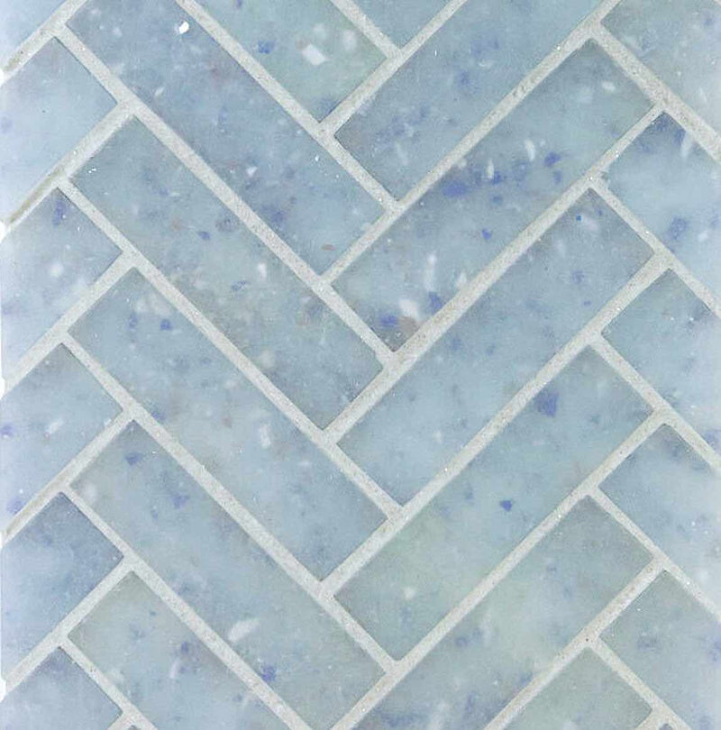 Fluid Herringbone Glass Tile Frosted Blue for kitchen and bathroom