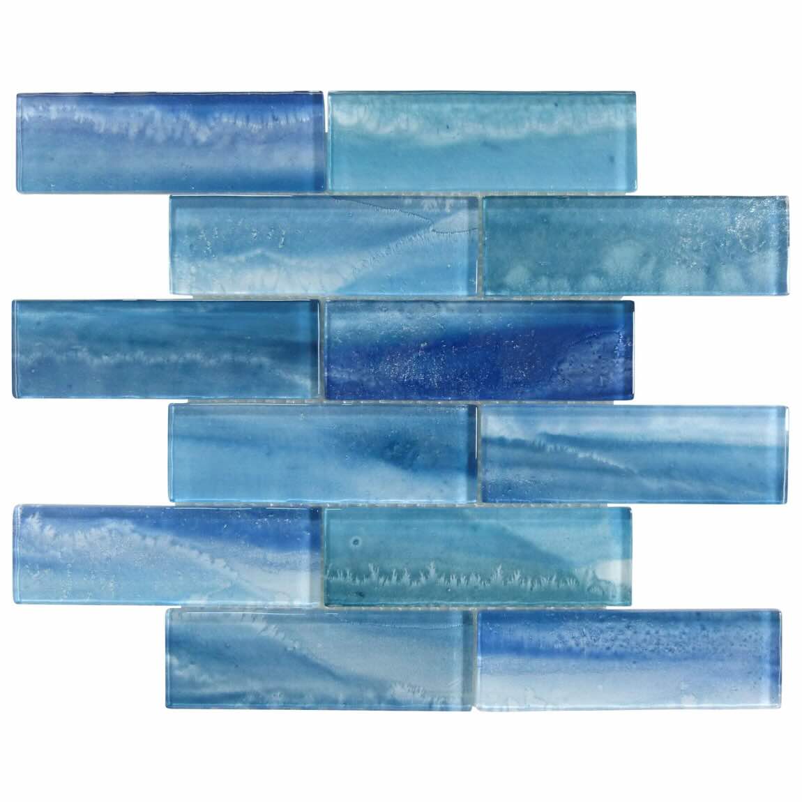 Jewel Aqua Glass Mosaic Tile 2''x6'' is made of clear glass and suitable for swimming pools, spas, kitchen backsplash, bathroom, and shower walls