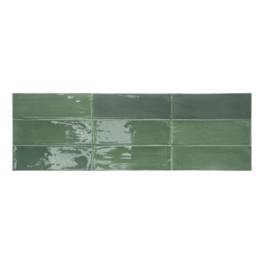 Nostalgia Subway Tile Green Glossy 3x9 for kitchen backsplash, bathroom, and shower walls