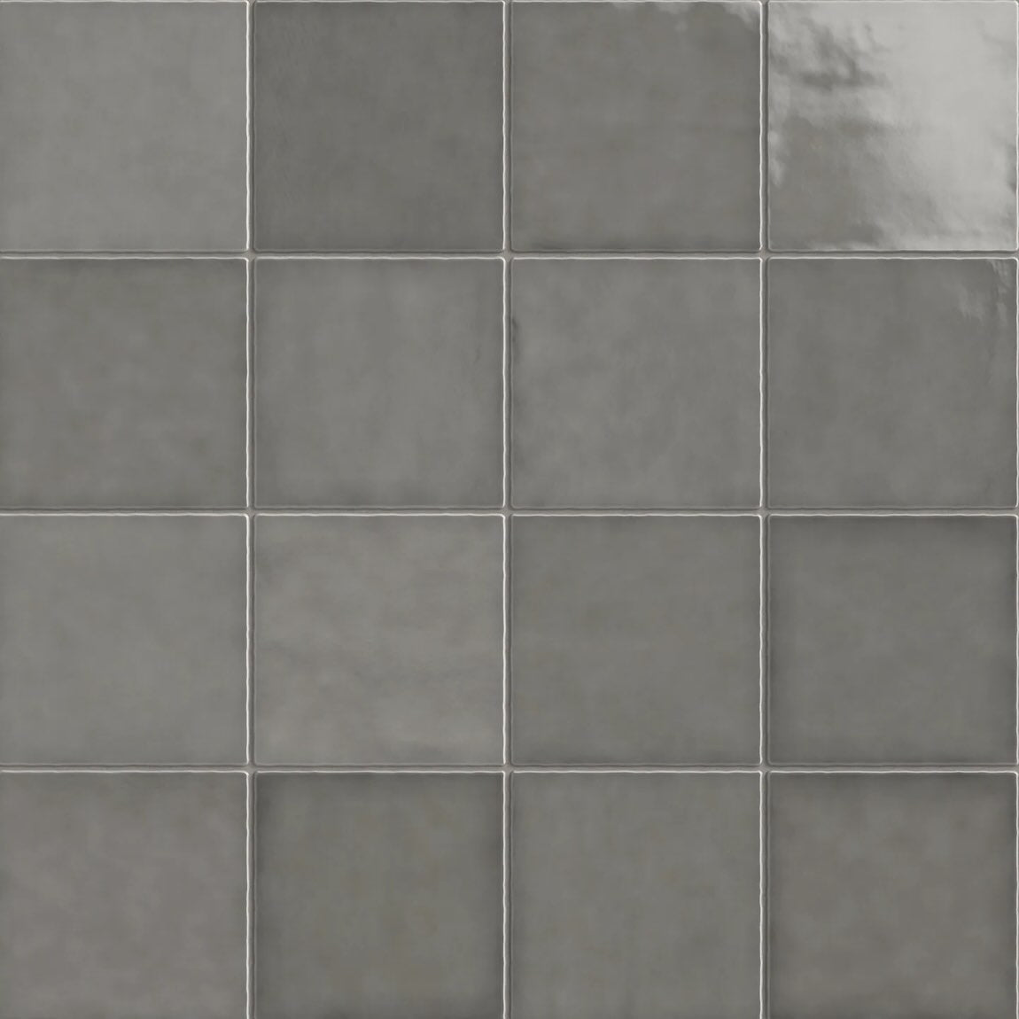 Grey Glazed Ceramic Tile 5x5 with a glossy finish and handcrafted appeal. Ideal for bathrooms, showers, fireplaces, and feature walls
