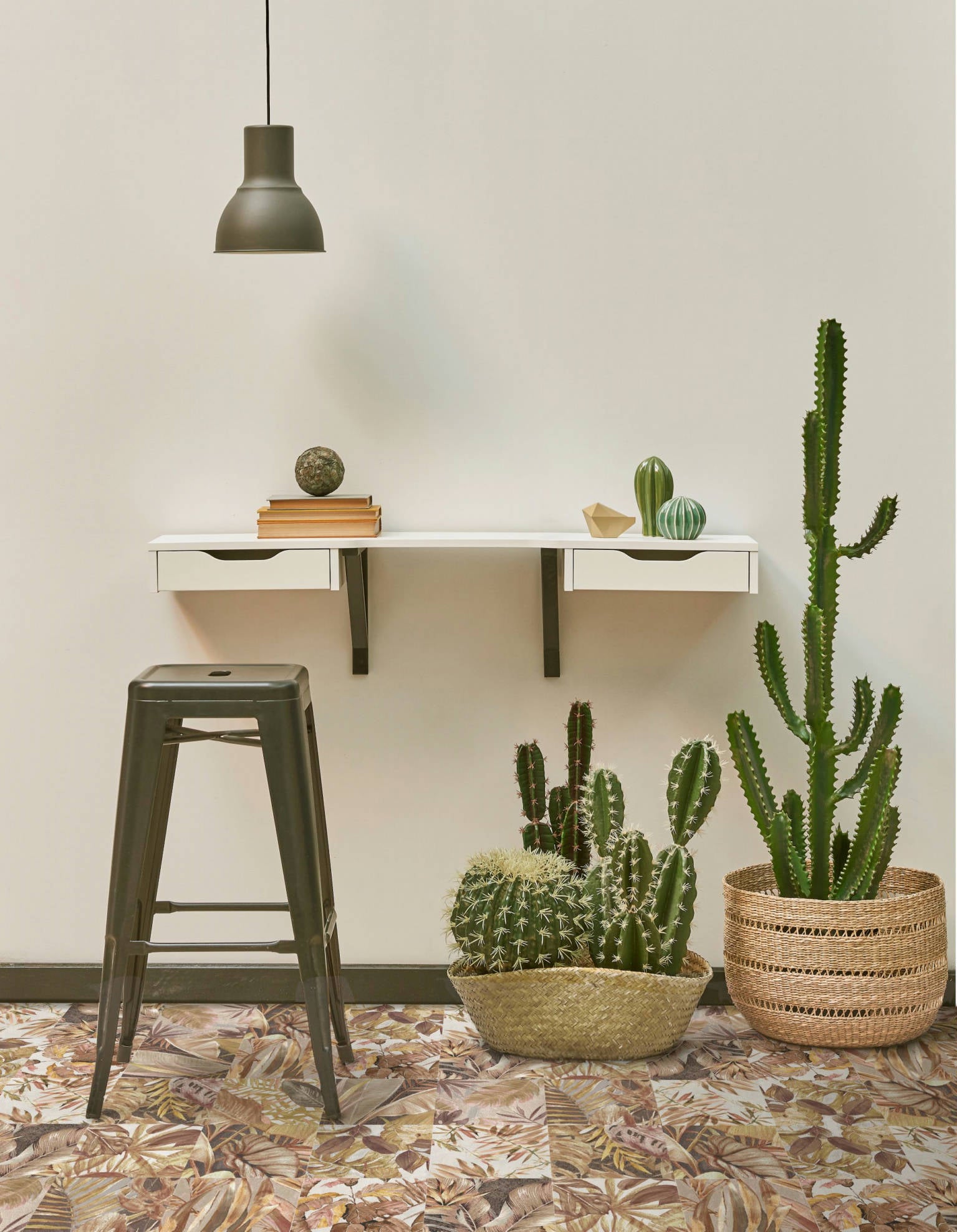 Jasmin Petals floral porcelain tile installed on a foyer floor, showcasing a delicate flower-inspired design that adds a warm, artistic, and inviting touch to the entrance space