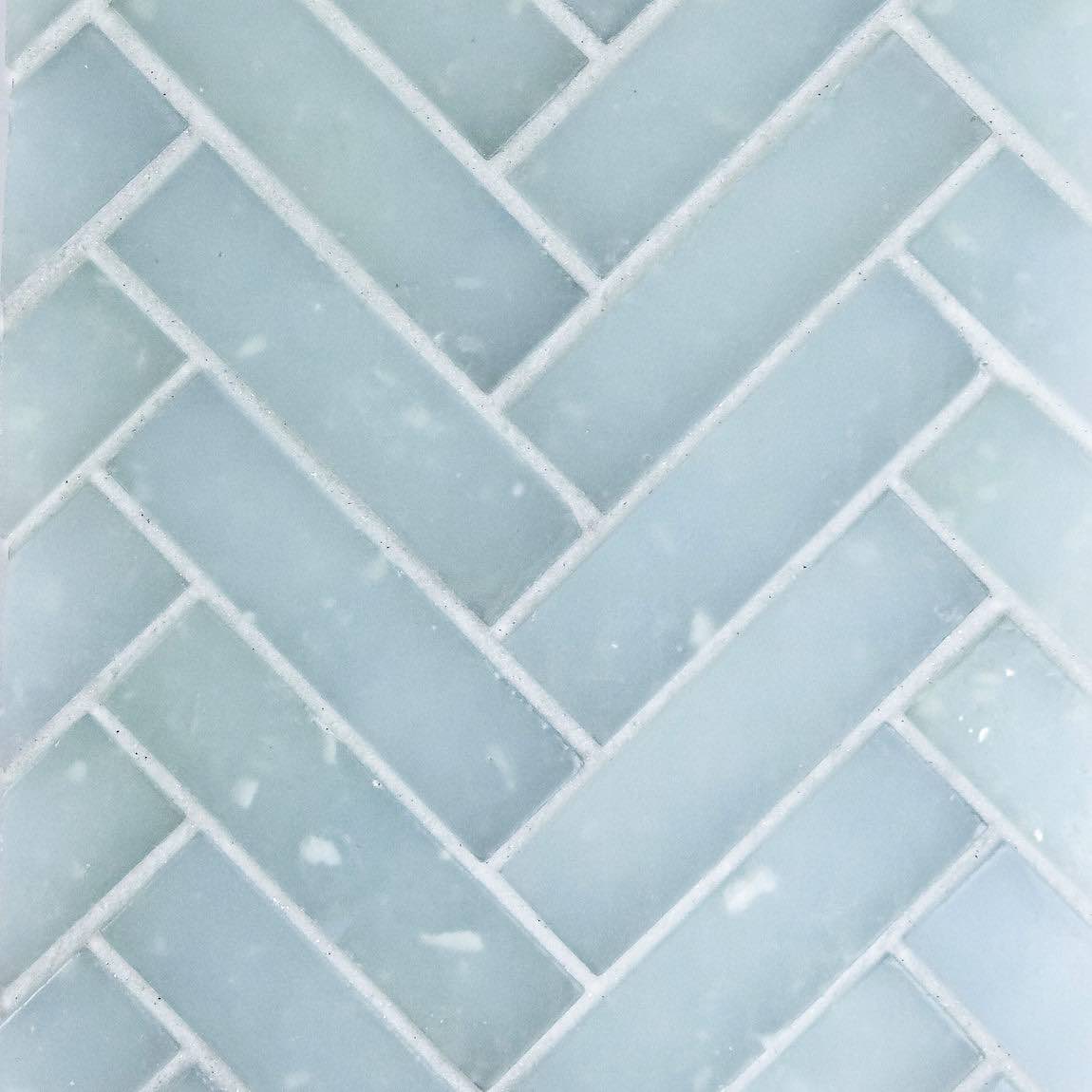 Fluid Herringbone Glass Tile Frosted Lake for pool, bathroom, and shower