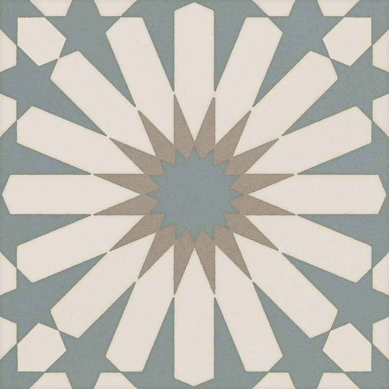 Ethnic Rectified Porcelain Tile 8x8 Light Blue A Matte for floors and walls