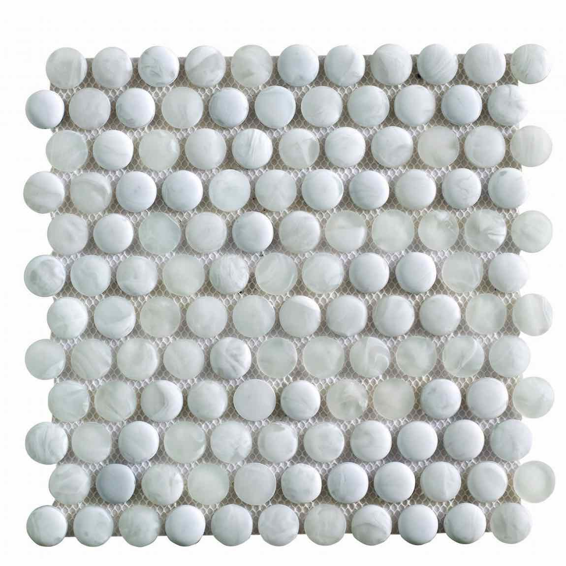 Liquified Penny Round Glass Tile River the kitchen backsplash, bathroom, and shower walls