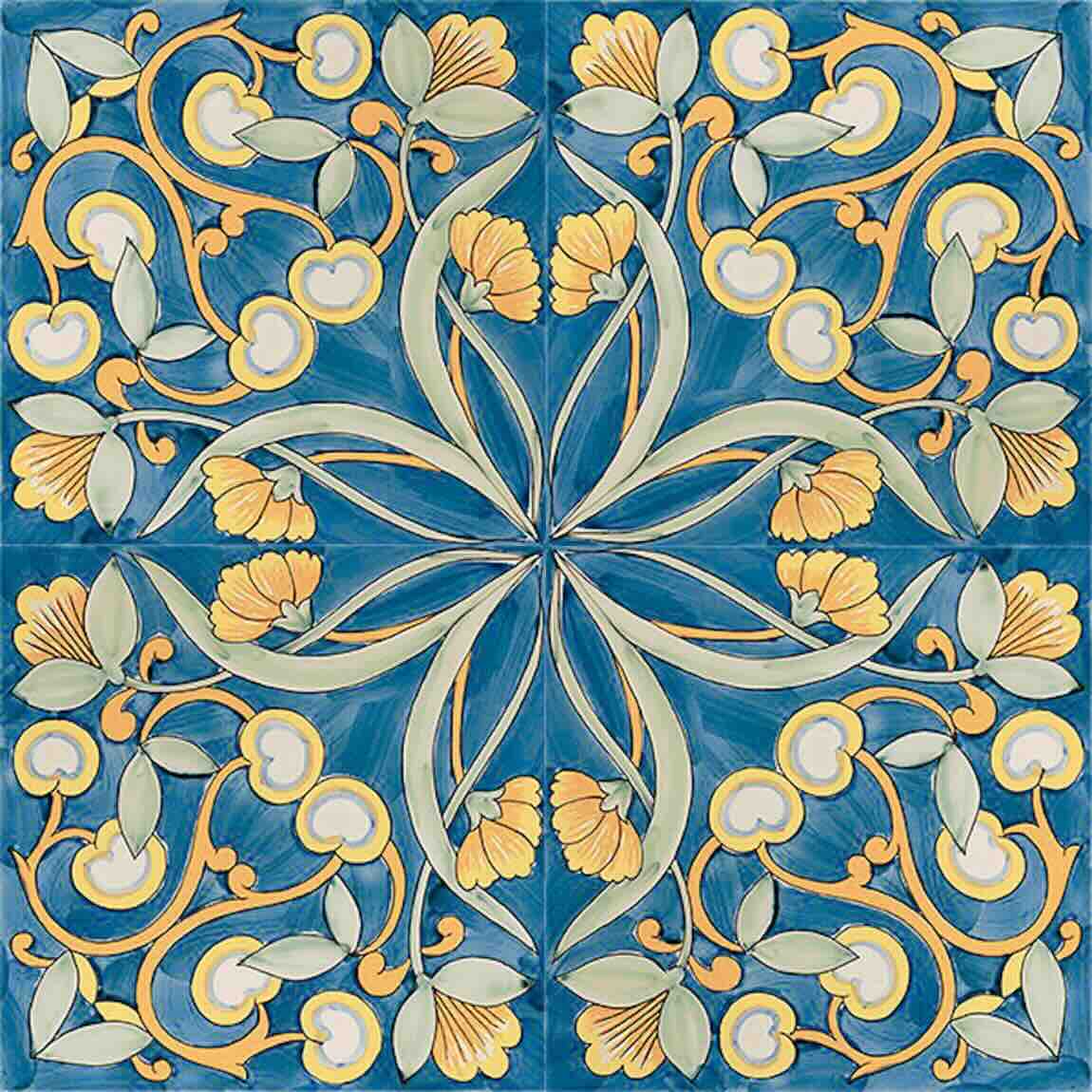 Maiolica Prima Patterned Porcelain Tile 6''x6'' Flower Design Blue and Yellow