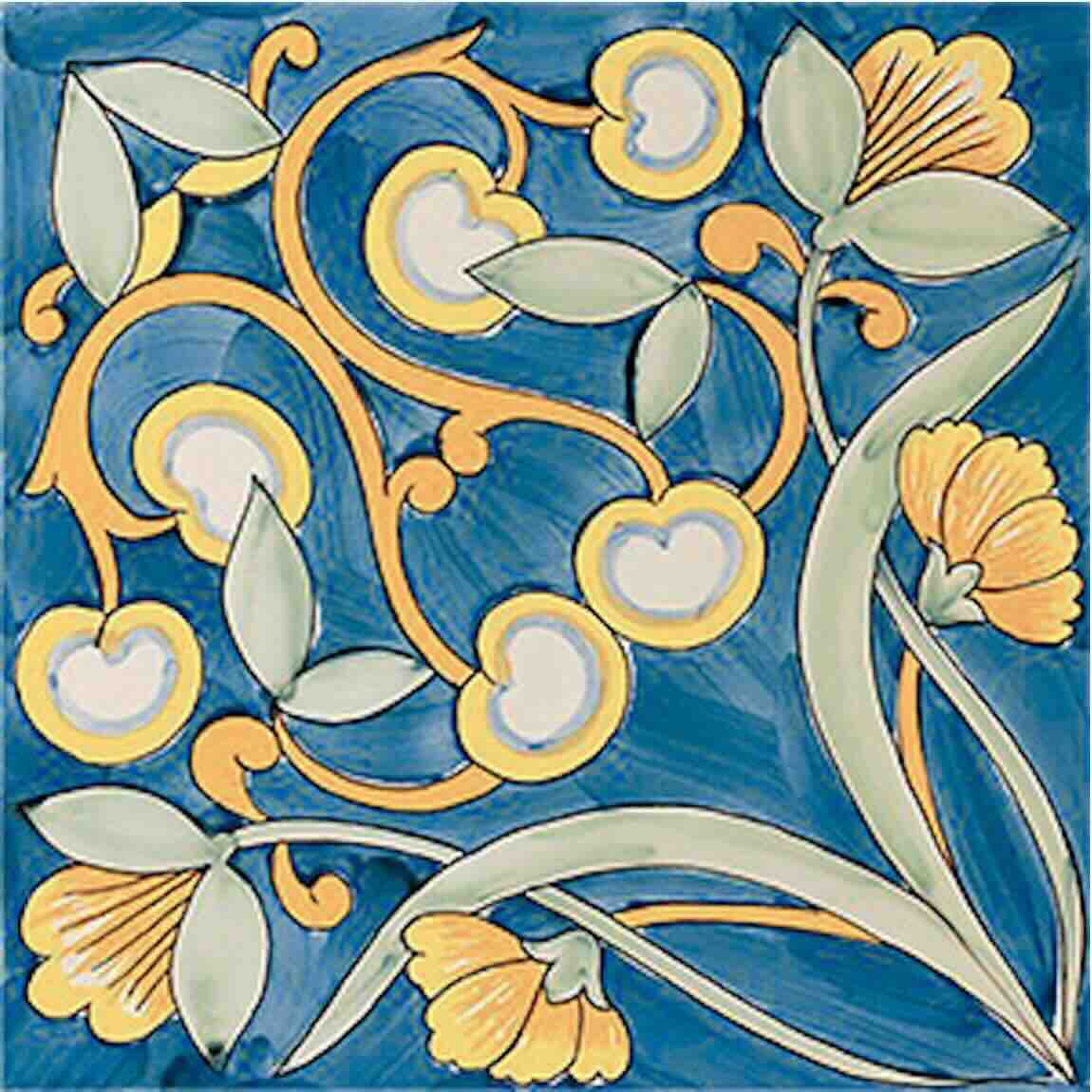 Maiolica Prima Patterned Porcelain Tile 6''x6'' Flower Design Blue and Yellow