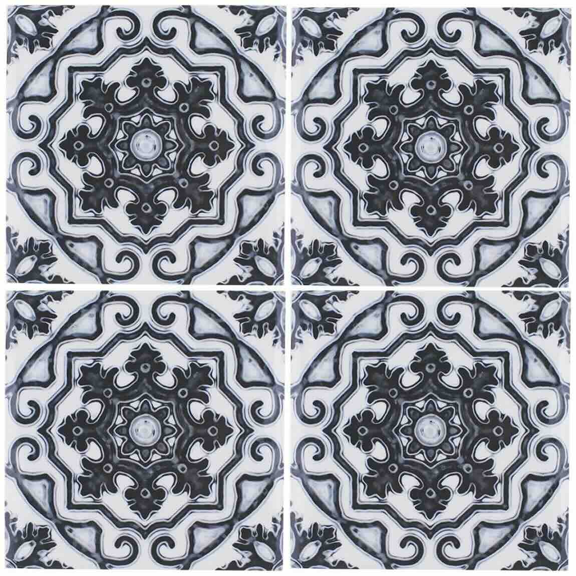 Maiolica Dodicesima Porcelain Tile 6''x6'' features vibrant colors and a classic floral pattern for backsplashes, bathrooms, showers, and swimming pools