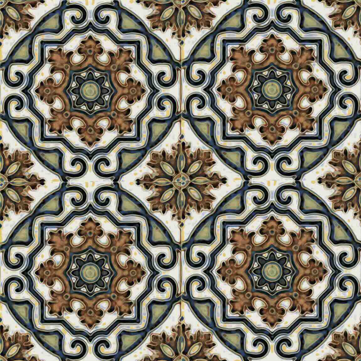 Maiolica Undicesima Porcelain Tile 6''x6'' features vibrant colors and a classic floral pattern for backsplashes, bathrooms, showers, and swimming pools