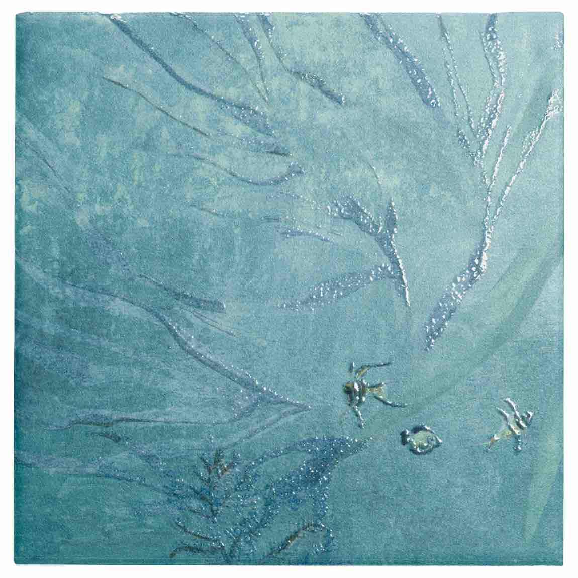 Artistic depiction of underwater scene with marine life