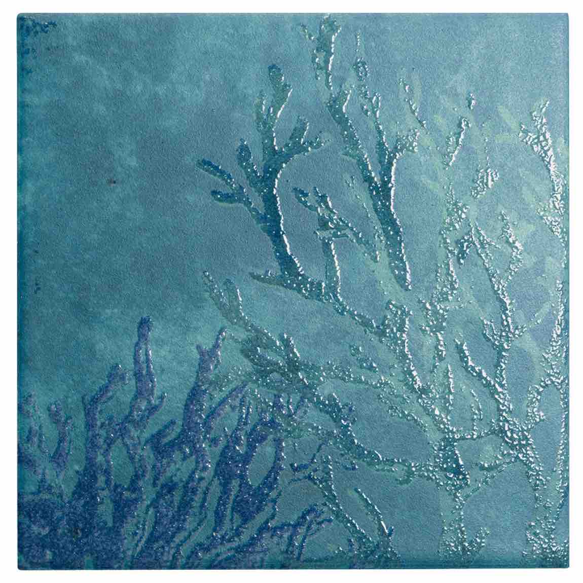 Textured blue tile with underwater scene design