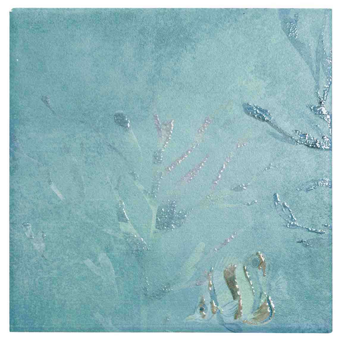 Abstract art with light blue and green colors on a textured surface