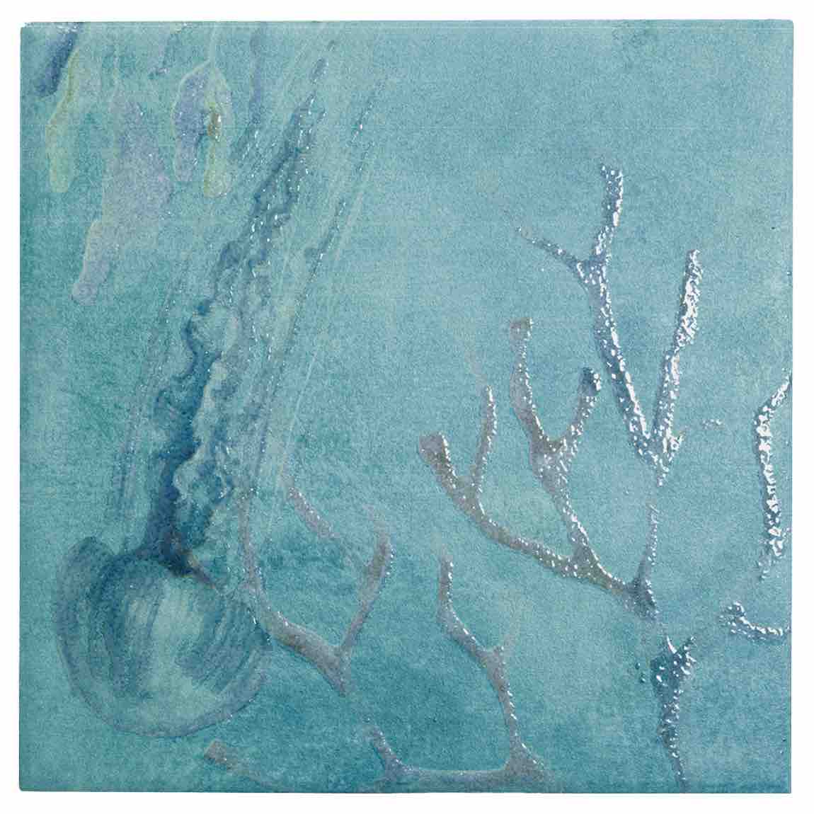 Teal ceramic tile with abstract design