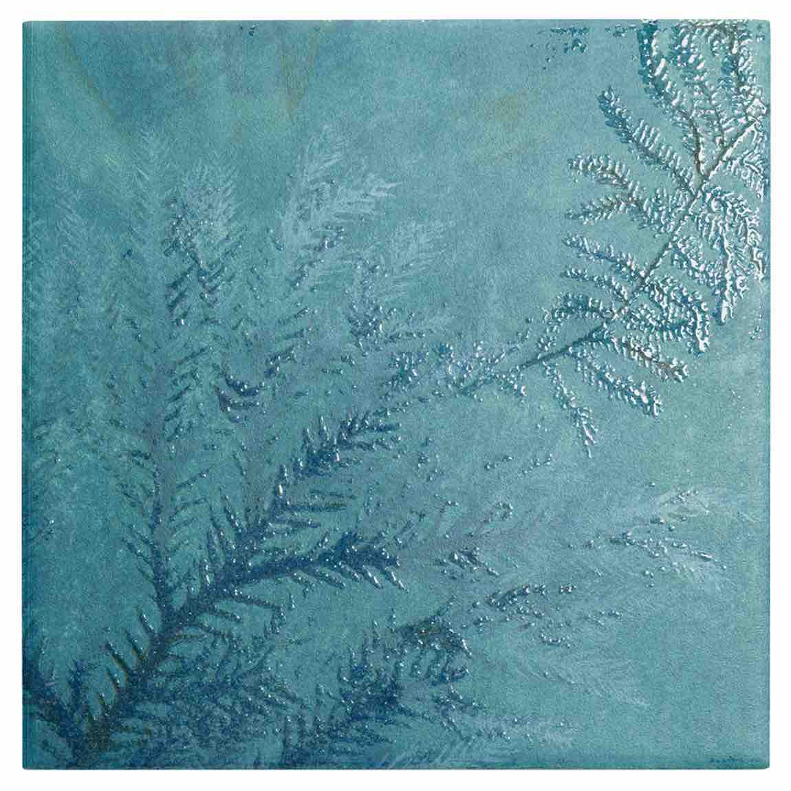 Teal textured tile with leaf pattern