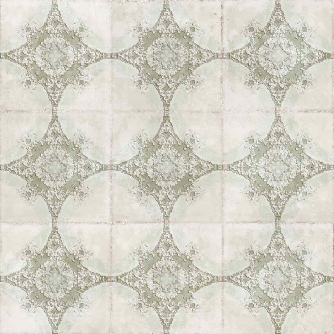 Sea Village Patterned Porcelain Tile Olive 8''x8'' in a matte finish for Kitchen Backsplashes, Bathrooms, and showers