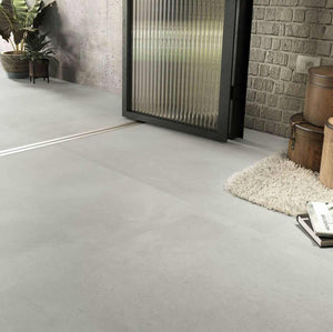 Manhattan West Porcelain Tile 40x40 Pearl Matte Rectified featured on a integrated living and patio space