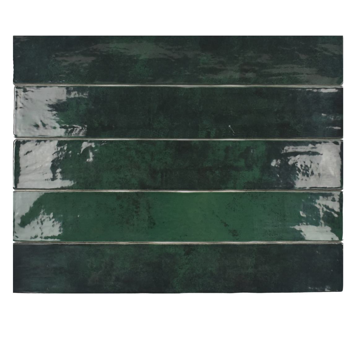 Green ceramic tiles with a glossy finish on a white background