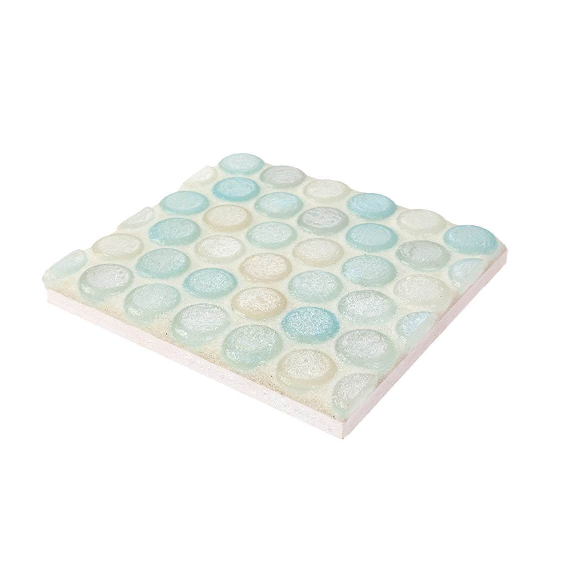 Fluid Pristine Penny Recycled Glass Tile for bathroom and shower floors and walls